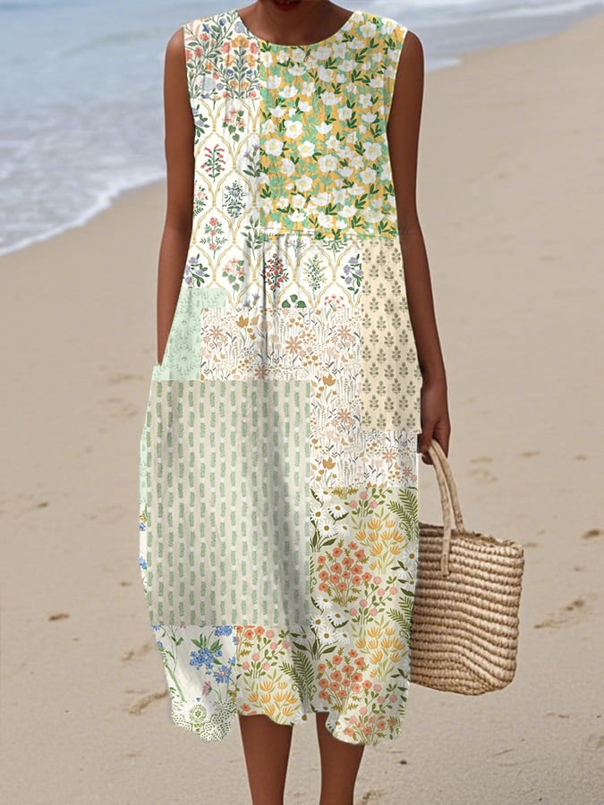 Women's Casual Vintage Floral Stitching Dress