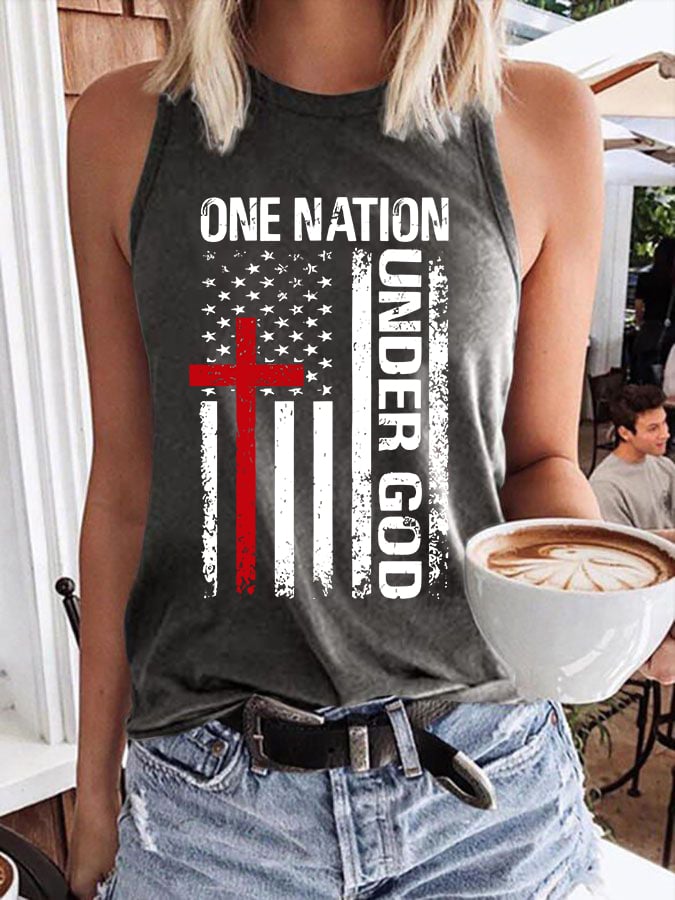 Women'S Casual One Nation Under God Faith Graphic Print Tank Top