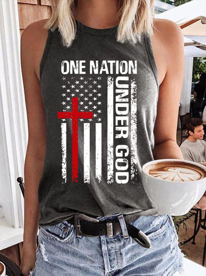 Women'S Casual One Nation Under God Faith Graphic Print Tank Top