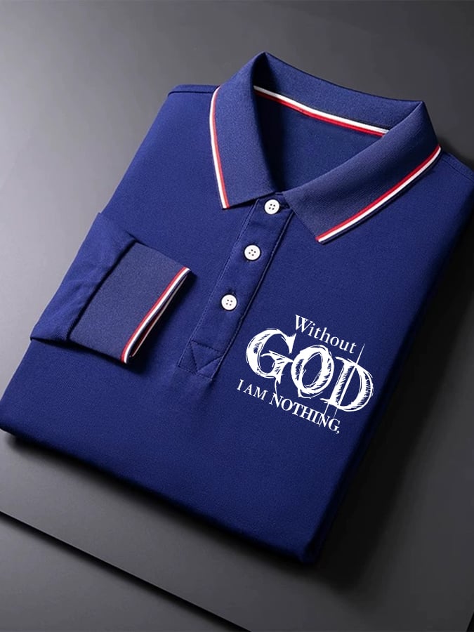 Men's Vintage Faith “Without God I Am Nothing，” Long Sleeves Polo Shirt