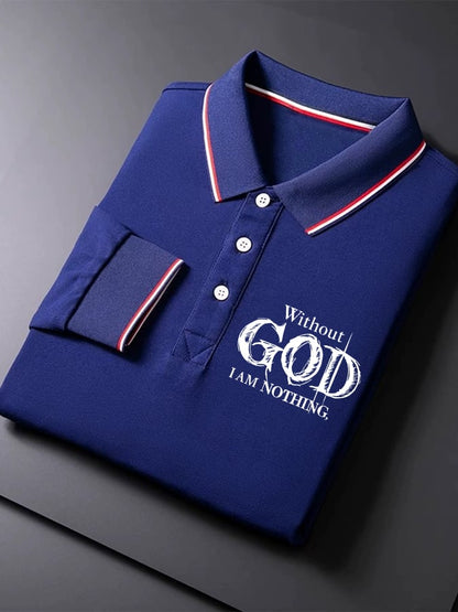 Men's Vintage Faith “Without God I Am Nothing，” Long Sleeves Polo Shirt
