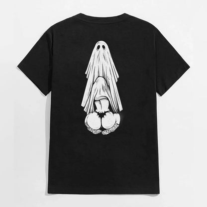 Oral Sex with Ghost Dirty Love Casual Black and White Print T-shirt