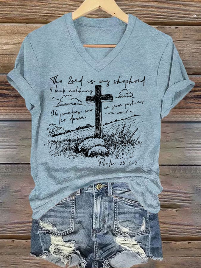 Women'S Casual The Lord Is My Shepherd Christian Print Short Sleeve T-Shirt