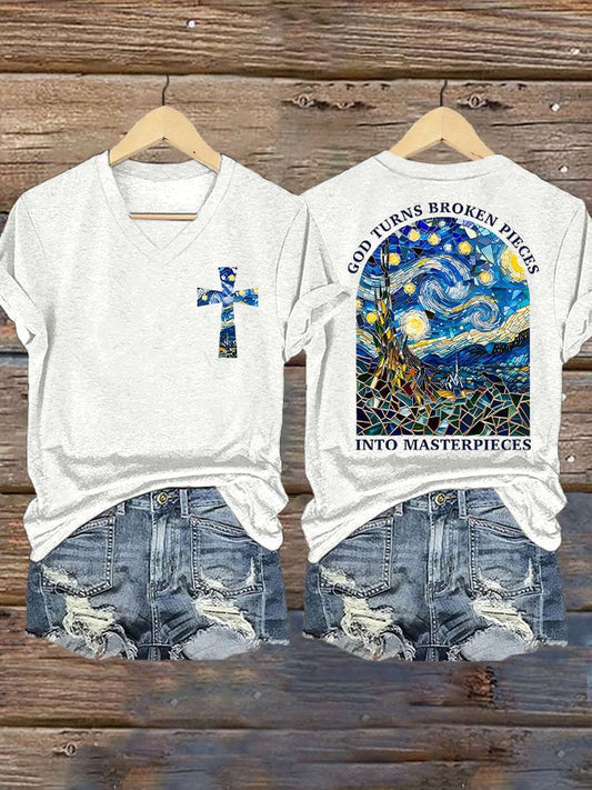 God Turns Broken Pieces Into Masterpieces  Print T-shirt