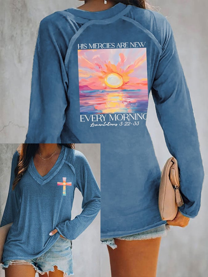 Women's His Mercies Are New Every Morning Feeling V Neck T-Shirt