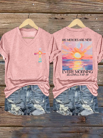 🔥Buy 3 Get 10% Off🔥Women's His Mercies Are New Every Morning Feeling Printed T-Shirt