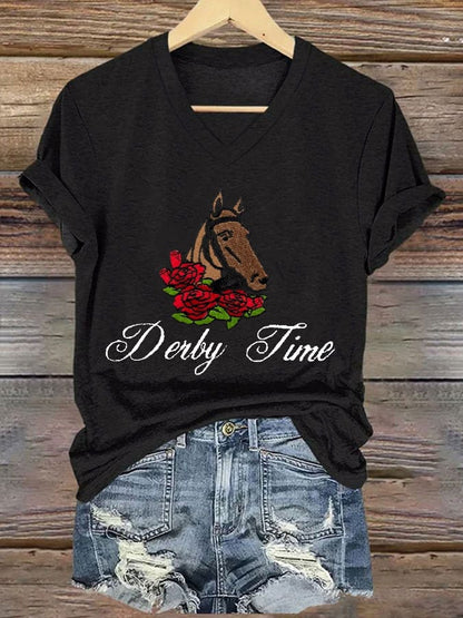 Women's Derby Time Printed Casual T-Shirt
