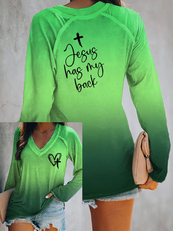 Women's Jesus Has My Back Print Casual T-Shirt