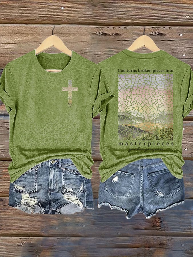 Women'S God Turns Broken Pieces Into Masterpieces Printed Casual T-Shirt