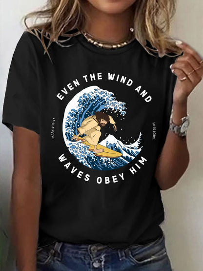 Women's Casual Christian Faith Bible Verse Printed Round Neck Short Sleeve T-Shirt