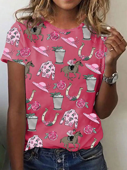 Women's Derby Horse painting print crew neck T-shirt