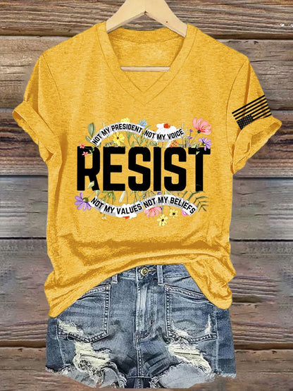 V Neck Retro Resist Not My President, Not My Voice, Not My Values, Not My Beliefs Print T-Shirt