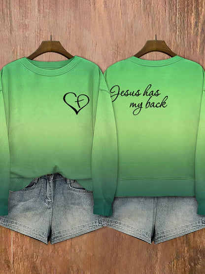 Women's Jesus Has My Back Printed Round Neck Sweatshirt