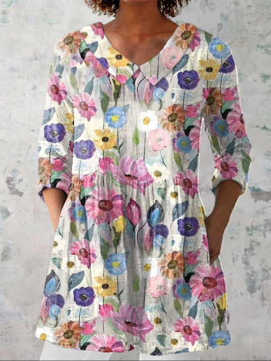 Women's Casual Retro Floral Print Top