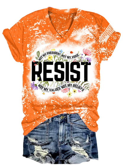 V-Neck Retro Tie-dye Resist Not My President, Not My Voice, Not My Values, Not My Beliefs Print T-Shirt