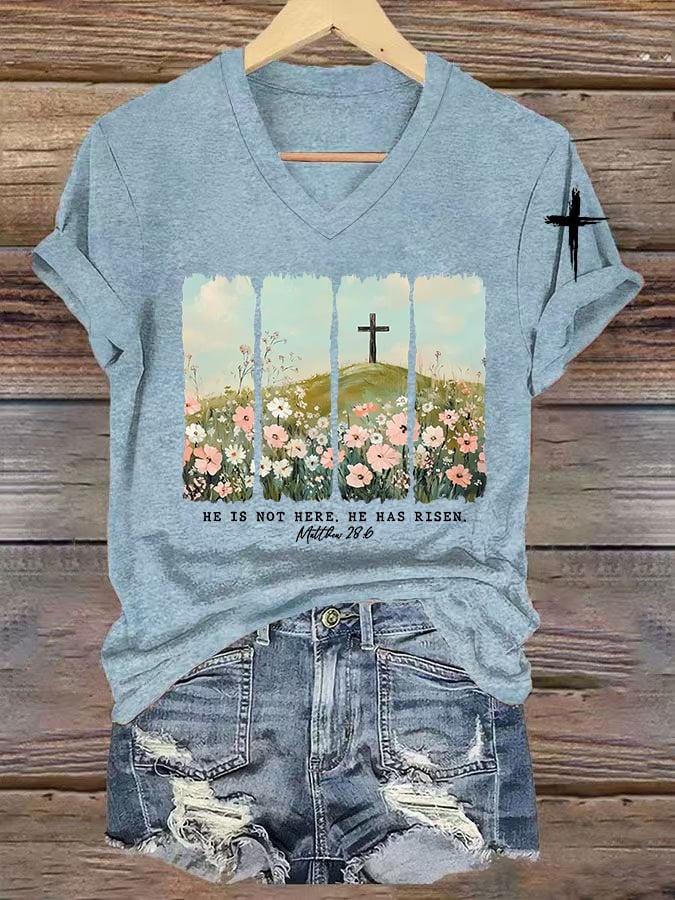 Women's faith printed V-neck T-shirt