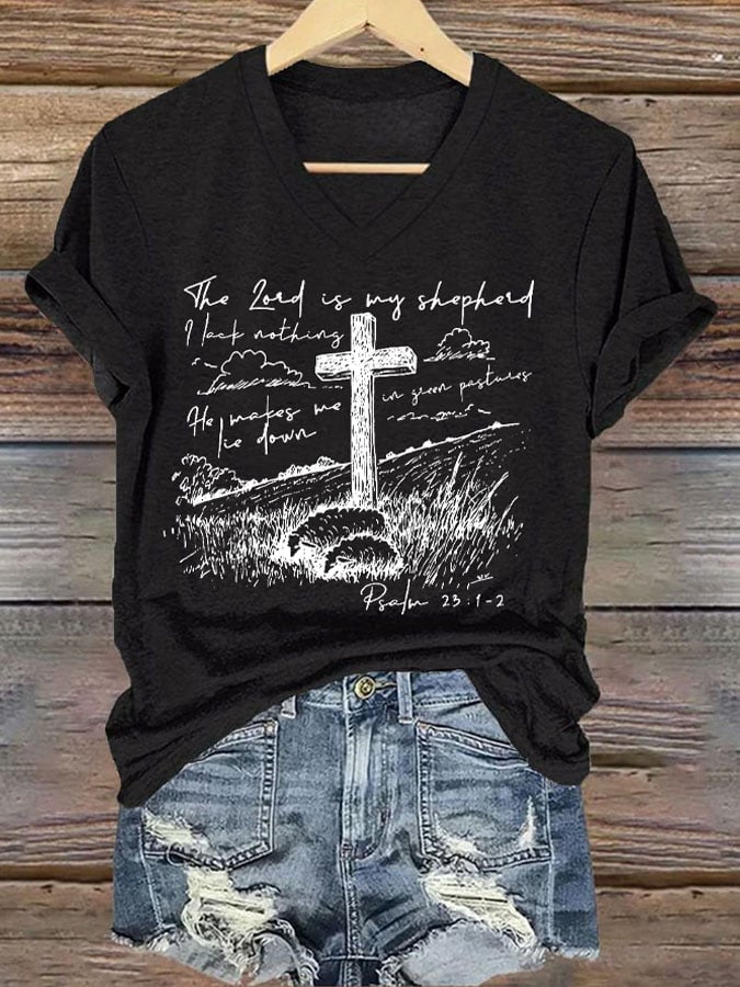 Women'S Casual The Lord Is My Shepherd Christian Print Short Sleeve T-Shirt
