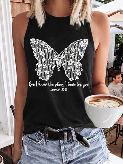 Women'S Casual I Know I Am For You Jeremiah 29:11 Cute Butterfly Christian Graphic Print Tank Top