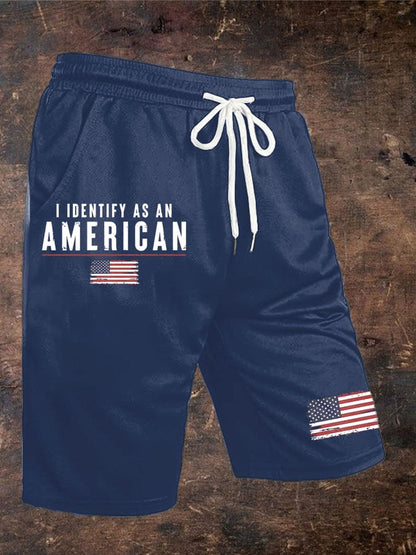 Men's Vintage I Identify As An American Print Lace-up Shorts