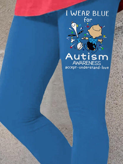 Autism Awareness I Wear Blue For Autism Print Leggings