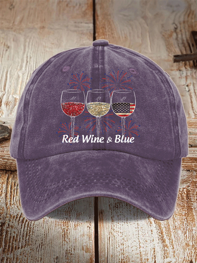 Unisex Red Wine And Blue Print Casual Baseball Cap