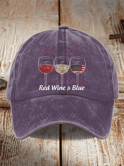 Unisex Red Wine And Blue Print Casual Baseball Cap
