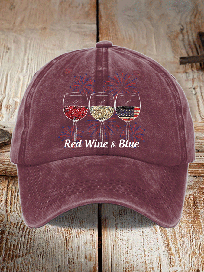 Unisex Red Wine And Blue Print Casual Baseball Cap