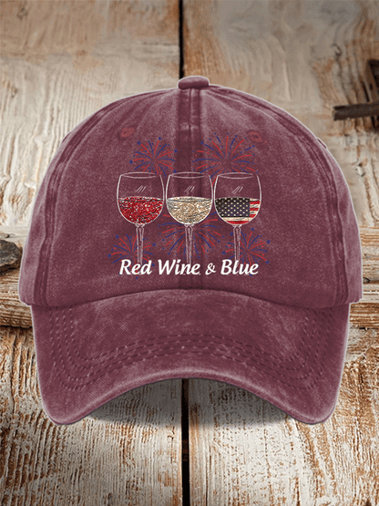 Unisex Red Wine And Blue Print Casual Baseball Cap