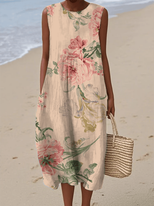 Women's Vintage Botanical Floral Print With Pockets Dress