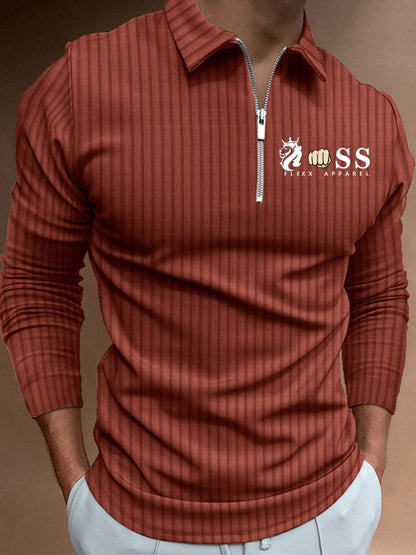 Men's Letter Stripe Printed Pullover Casual Polo Shirt