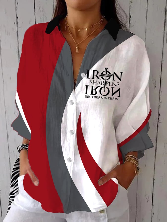 Women's Faith “Iron Sharpens Iron Brothers In Christ” Printed Casual Shirt