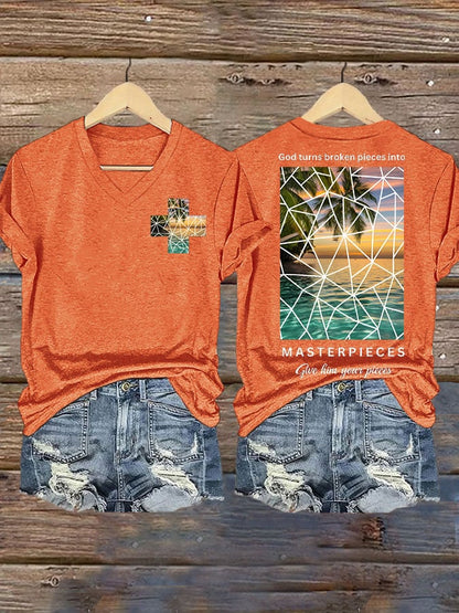 God Turns Broken Pieces into  Masterpieces  Give Him Your Pieces Print T-shirt