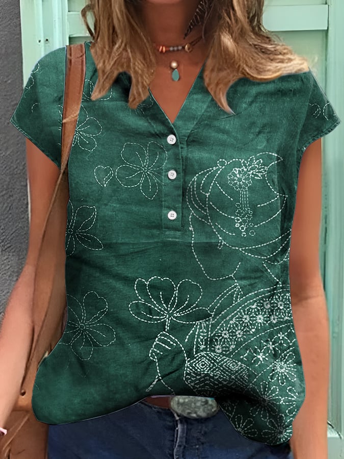 Women's Casual Vintage Japanese Art Print Shirt