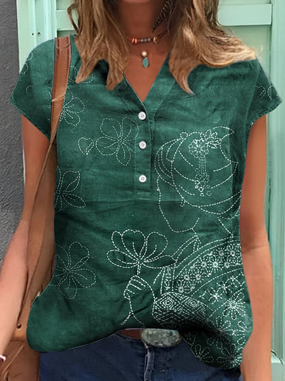 Women's Casual Vintage Japanese Art Print Shirt