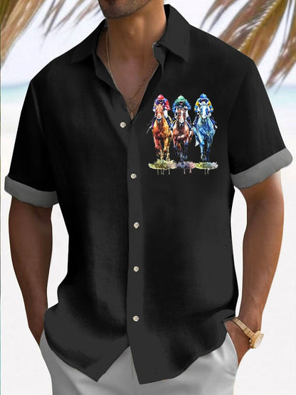 Men's Horse Racing Print Shirt (No Pockets)