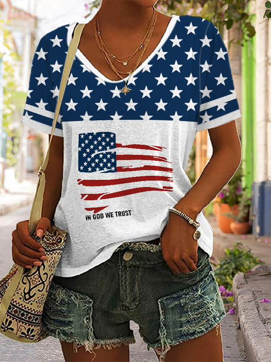 🔥Last Day 49% Off🔥Women'S Independence Day Flag Print T-shirt