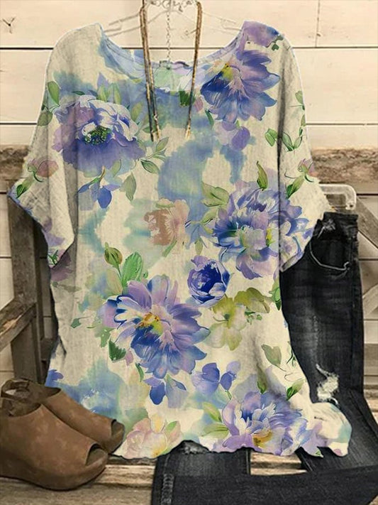 Women's Alzheimer's Disease Awareness Floral Print Casual Top