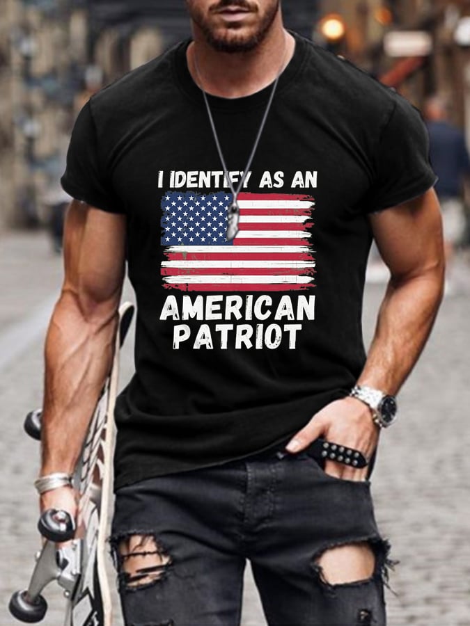 Men's I Identify As A American Flag Print Short Sleeve T-Shirt