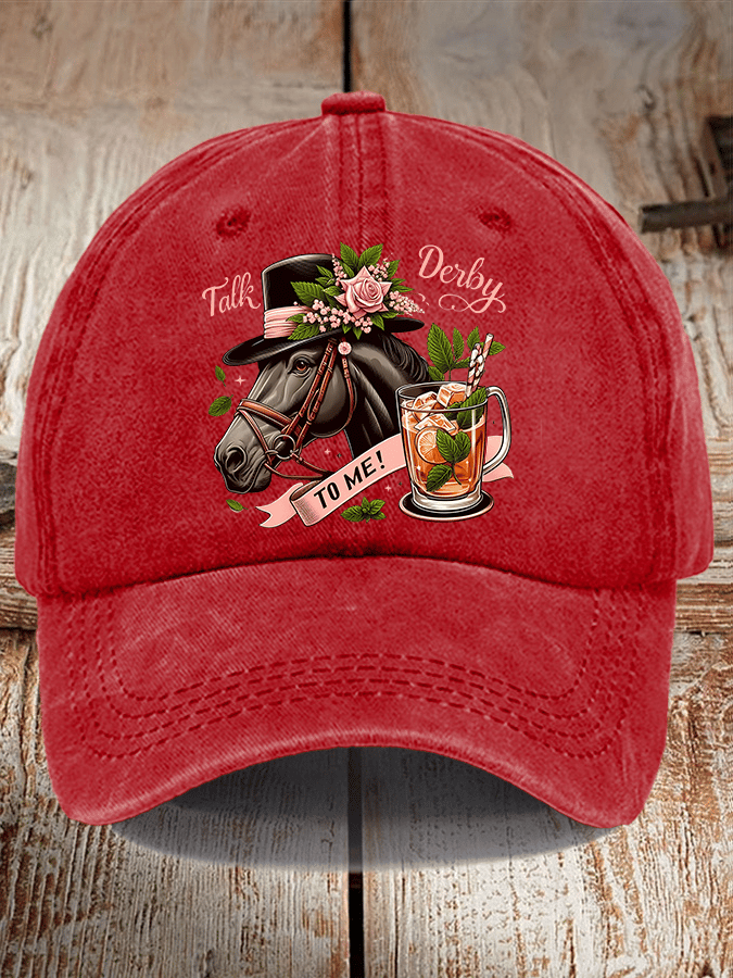 Unisex Distressed Washed Cotton Horse Racing Prints Hat