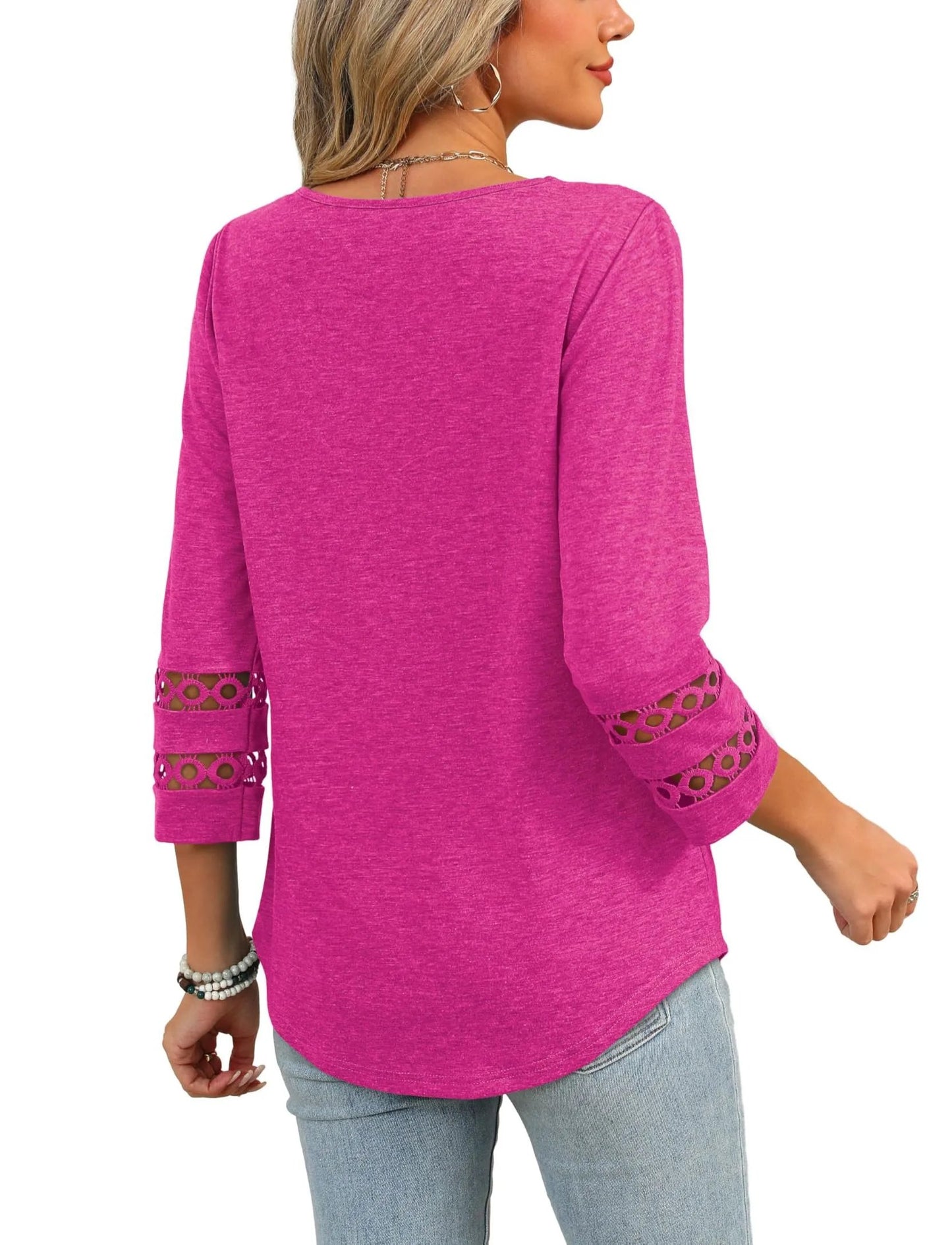 2025 New Womens 3/4 Length Sleeve Tops Trendy V Neck T Shirts(buy 3 free shipping)