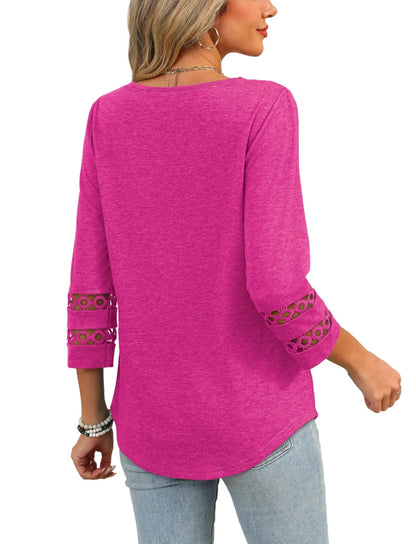 2025 New Womens 3/4 Length Sleeve Tops Trendy V Neck T Shirts(buy 3 free shipping)