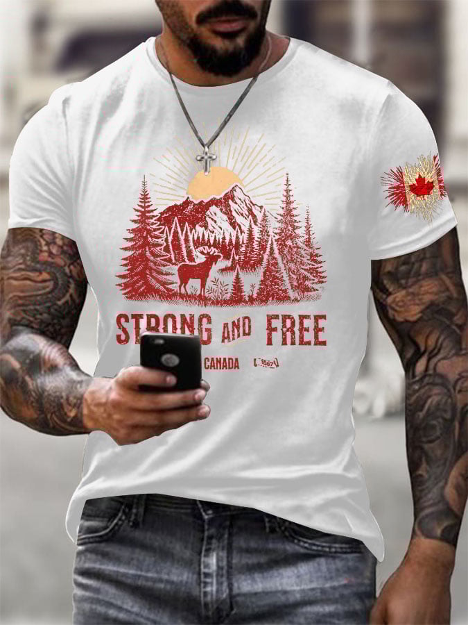 Men's Retro Strong And Free Canada Print T Shirt
