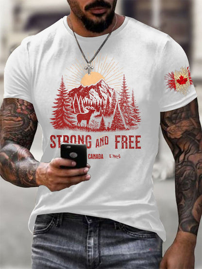 Men's Retro Strong And Free Canada Print T Shirt