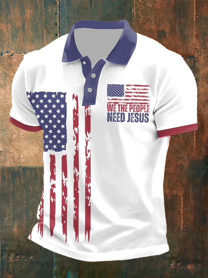 Men's We The People Need Jesus Print Polo Shirt