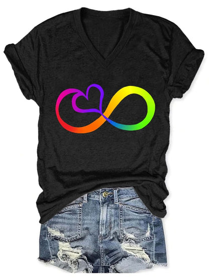 V-neck Autism Infinity Print T-Shirt