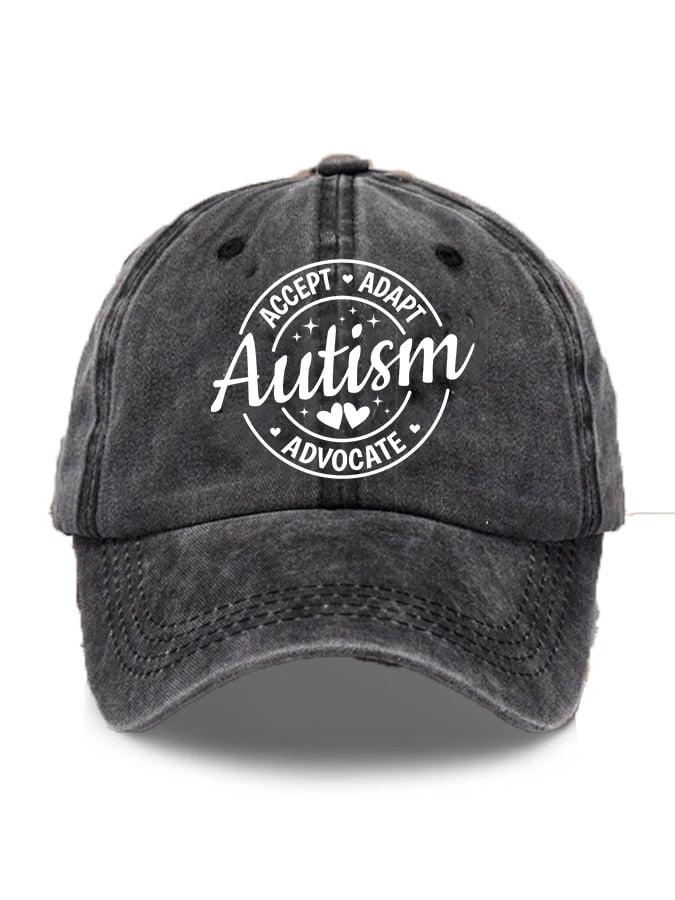Unisex Distressed Washed Accept Adapt Advocate Autism Awareness Print Hat