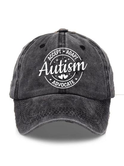 Unisex Distressed Washed Accept Adapt Advocate Autism Awareness Print Hat