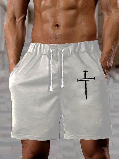 Men'S Nail Of The Cross Print Casual Shorts