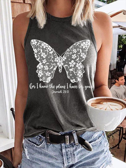 Women'S Casual I Know I Am For You Jeremiah 29:11 Cute Butterfly Christian Graphic Print Tank Top