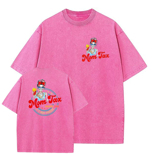 Mom Tax Washed And Distressed Pattern Crew Neck T-Shirt